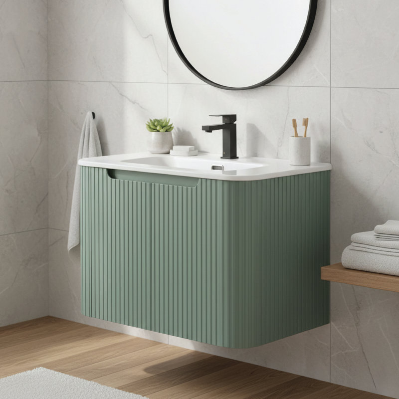 Caskvalley Modern Bathroom Vanity with Straight Fluted Design 24" Wide, Mint Green