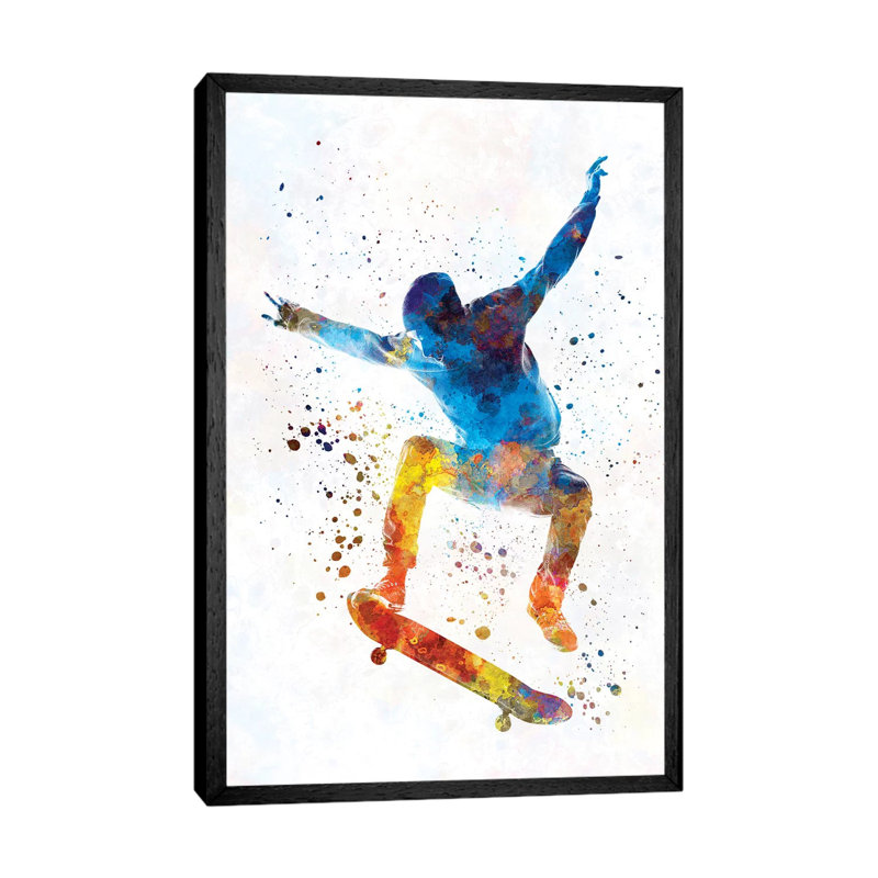 Skateboarder I by Paul Rommer - Painting on Canvas, Black Framed, 66.04 cm H x 45.72 cm W