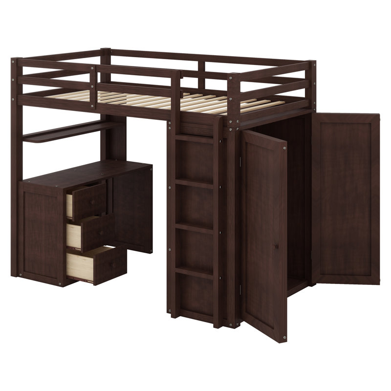 Jarrison Kids Twin Loft Bed with Drawers, Espresso