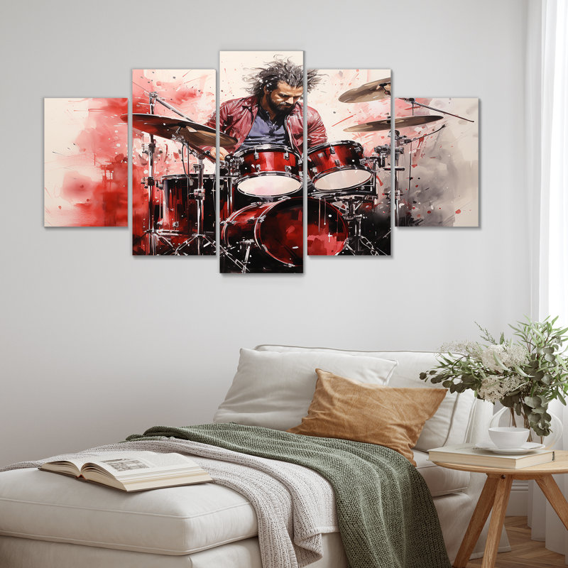 «Deep Red Drum Beat», art mural multicolore sur toile