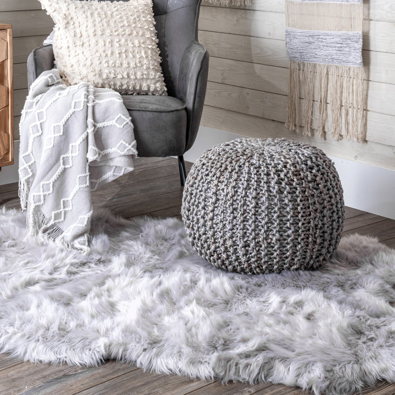Tuzluca Upholstered Pouf, Light GrayJute