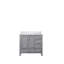Meuble-lavabo gris patiné 36 po X P 22 po D, décalé à gauche et plateau en quartz blanc-117978789