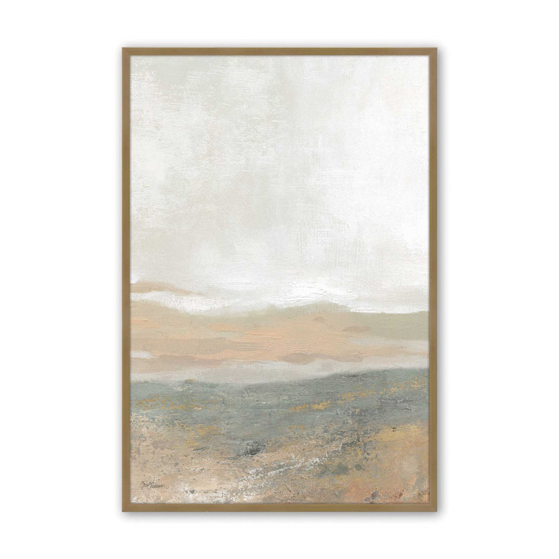 Imprimé abstrait de chant de la terre, Papier avec cadre simple brossé doré, H 17,25 po x l 13,25 po x P 1,25 po