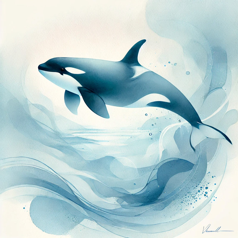 Art mural majestueux sur toile tendue Orca, H 20 po x l 20 po