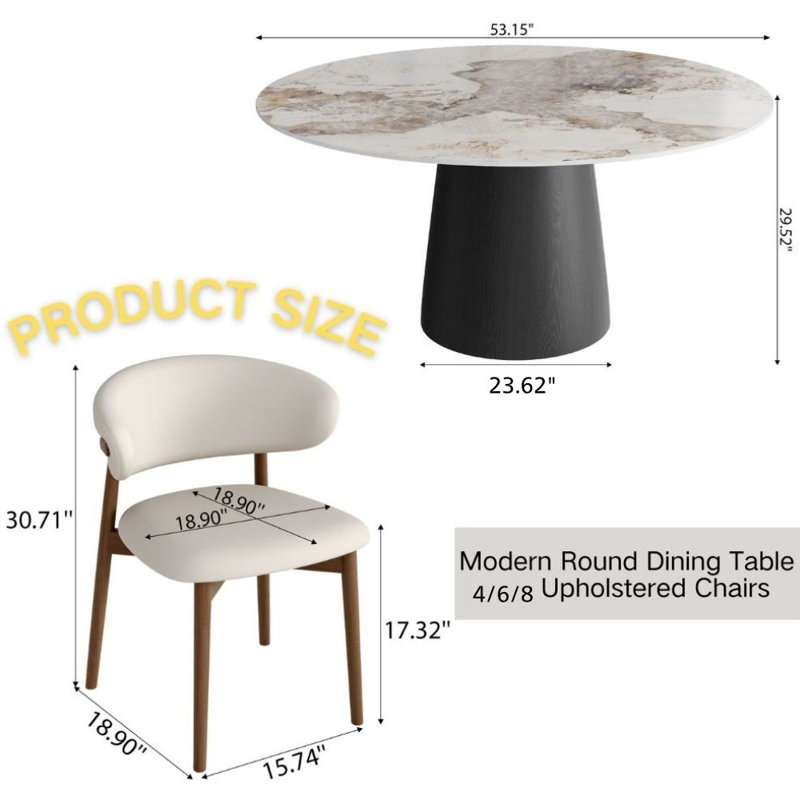 Ensemble de table de salle à manger 6 pi, 29.52"H x 53.15"L x 53.15"W, Ambre brillant, White