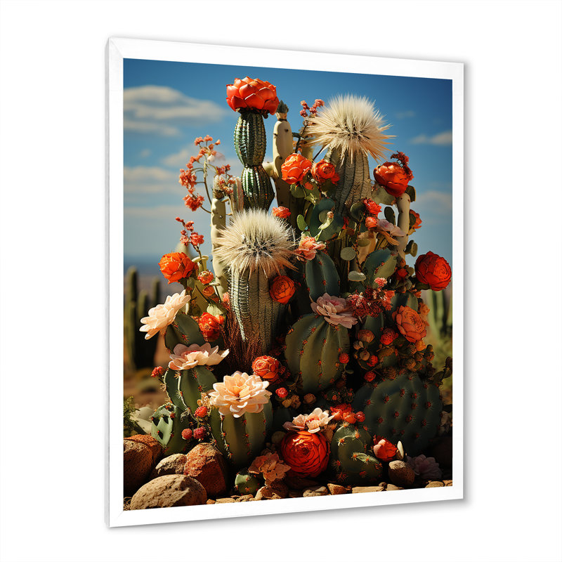 «Boeschen Desert Cacti Garden II», reproduction sur toile, H 40 po x l 30 po x P 1,5 po, Cadre simple blanc