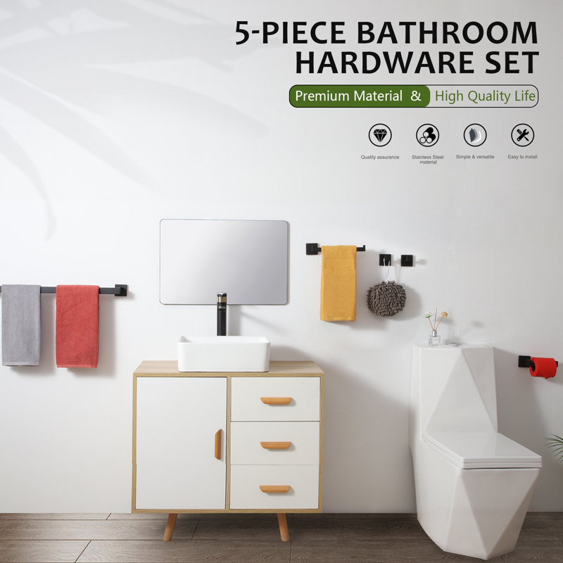 5 - Piece Bathroom Hardware Set, Matte Black