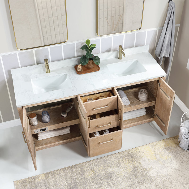 San 72'' Washed Ash Double Bathroom Vanity with Gold Hardware