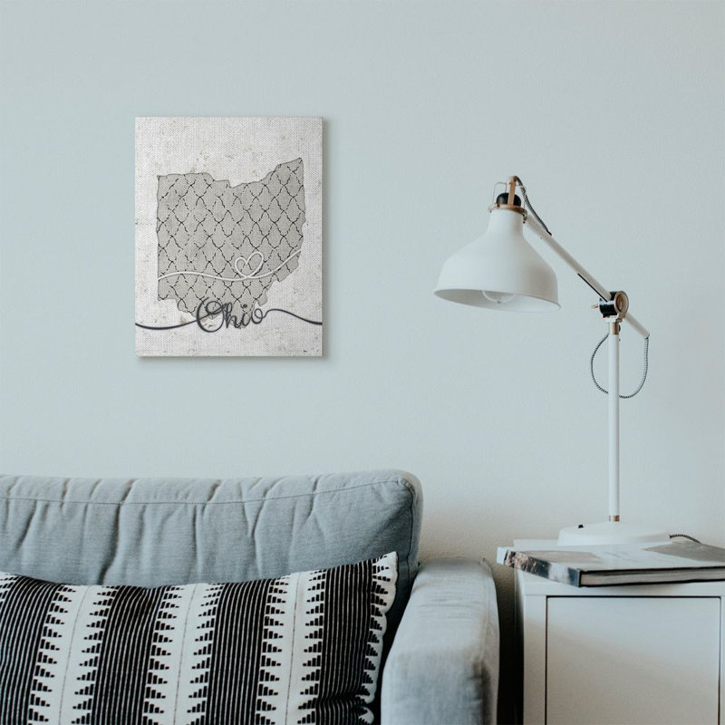 « ohio patterned gray state us », impression sur toile, Toile tendue, H 20 po x l 16 po x P 1,5 po
