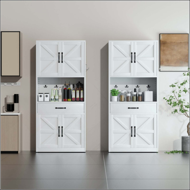 Armoire de rangement en acier de cuisine avec comptoir, tablettes réglables, tiroirs et crochets, armoire de style moderne robuste