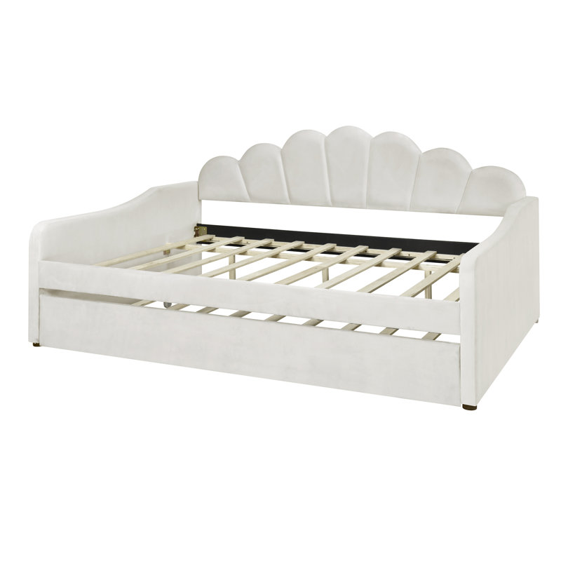 Structure de lit de jour de taille rembourrée avec dossier et lit gigogne, Blanc