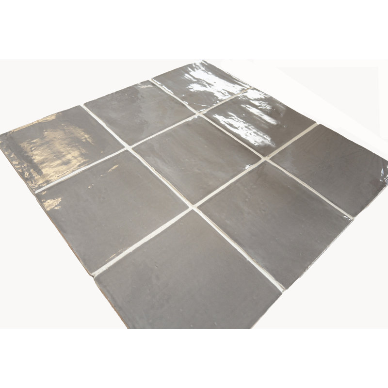 Harper 5" x 5" Beveled Ceramic Tile, Gray