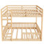 Lit superposé double en bois naturel avec garde-corps - Structure solide en pin, solution d'espace, haute compatibilité, aucun sommier requis-130428236