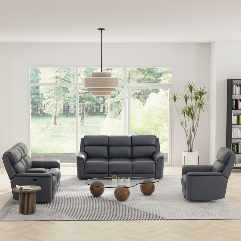 Mobilier inclinable à double alimentation: causeuse, fauteuil inclinable et fauteuil oscillant pivotant avec ports de charge Coussins à haute densité pour l'espace de vie: siège en cuir