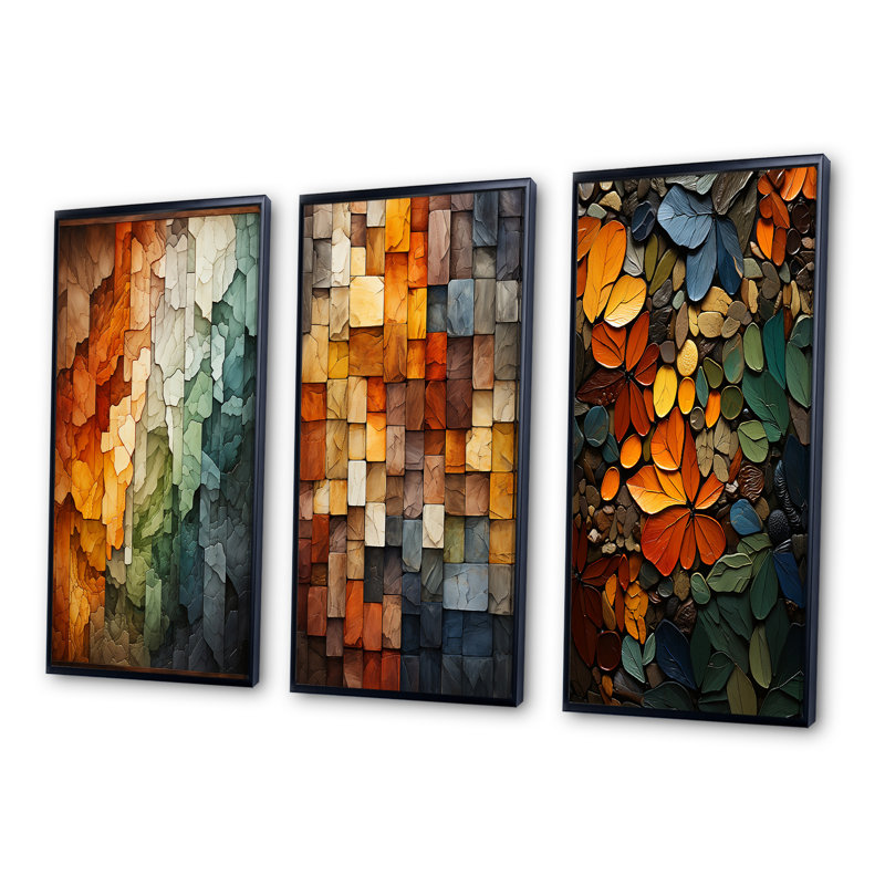 3 pièces sur toile - Hardedge Art Earthy Euphony III, Cadre noir, H 28 po x l 36 po