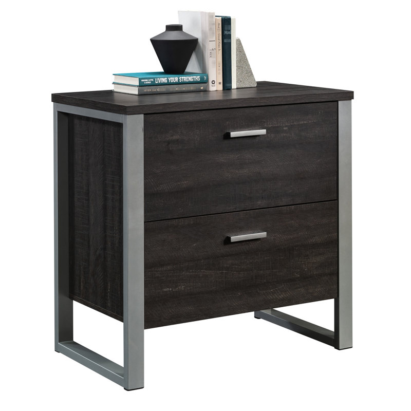 Classeur latéral contemporain brun foncé avec toutes les finitions, serrure, installation rapide pour armoire à espaces limités, glissières pleine extension, structure argentée, système, maison compacte