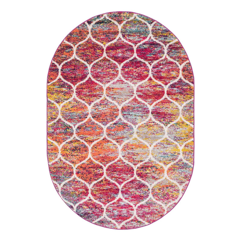 Llanet Geometric Area Rug, Oval 4'1" x 6'1", Multi Red