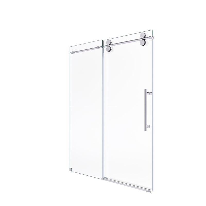 Porte de douche coulissante simple sans cadre de 44 à 48 po x H 76 po - Verre trempé transparent de 5/16 po (8 mm), conception à dérivation avec finition chromée