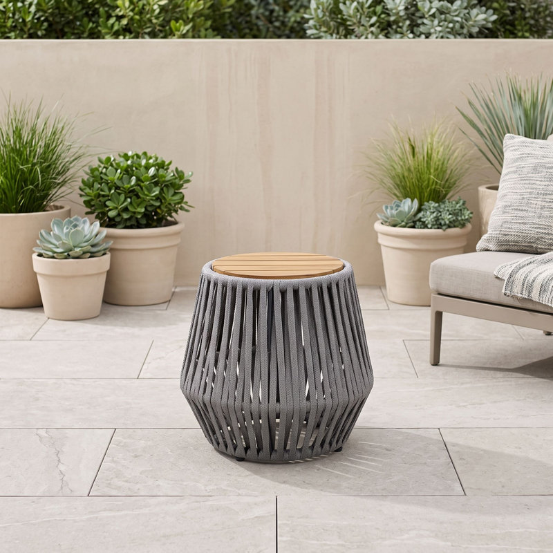Outdoor Wood and Rope Side Table