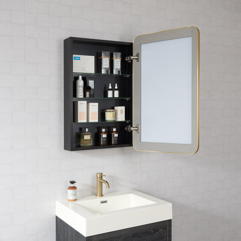 Armoire à pharmacie rectangulaire avec miroir Lagos, Or brossé, H 32 po x l 20 po x P 5,9 po