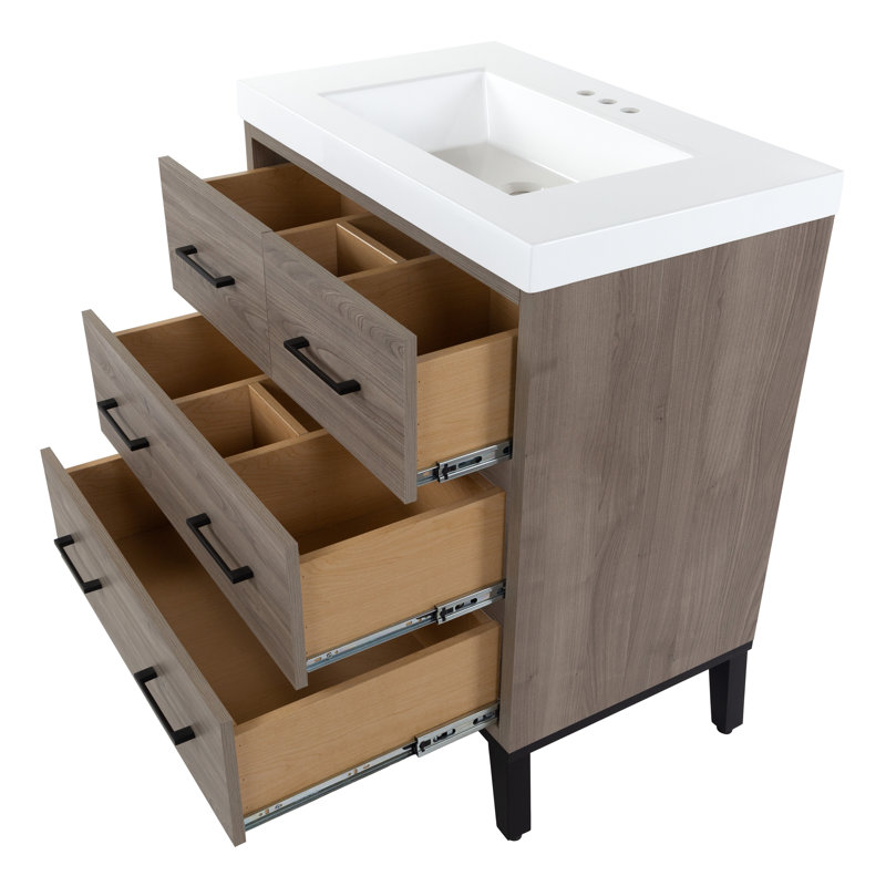 Meuble-lavabo simple 30,5 po avec comptoir en marbre de culture, Orme de forêt