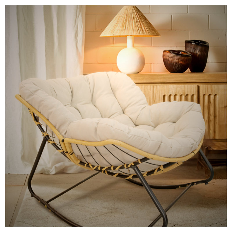 Fauteuil à bascule beige en rotin, Beige