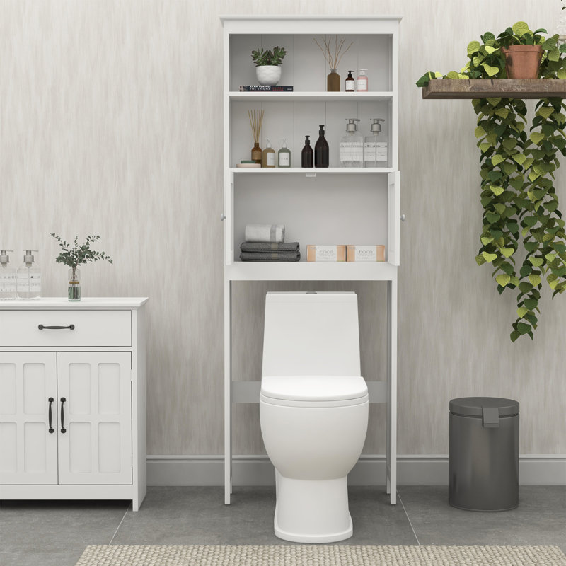 White Over-the-Toilet Storage Rack with Doors and Shelves
