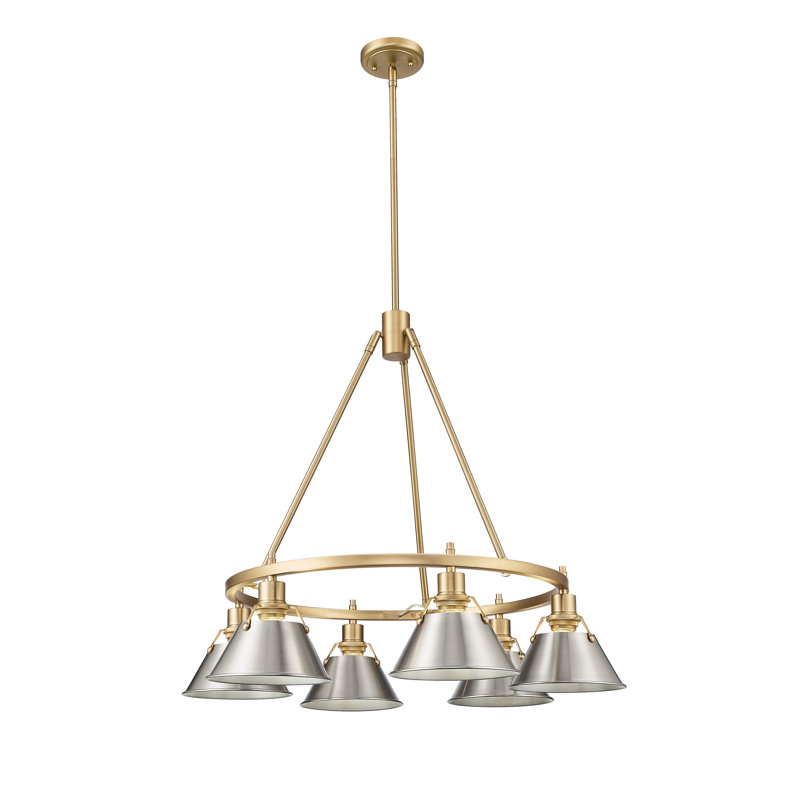 Felda 6 - Light Steel Dimmable Cone Chandelier, Brushed Champagne Bronze, Pewter