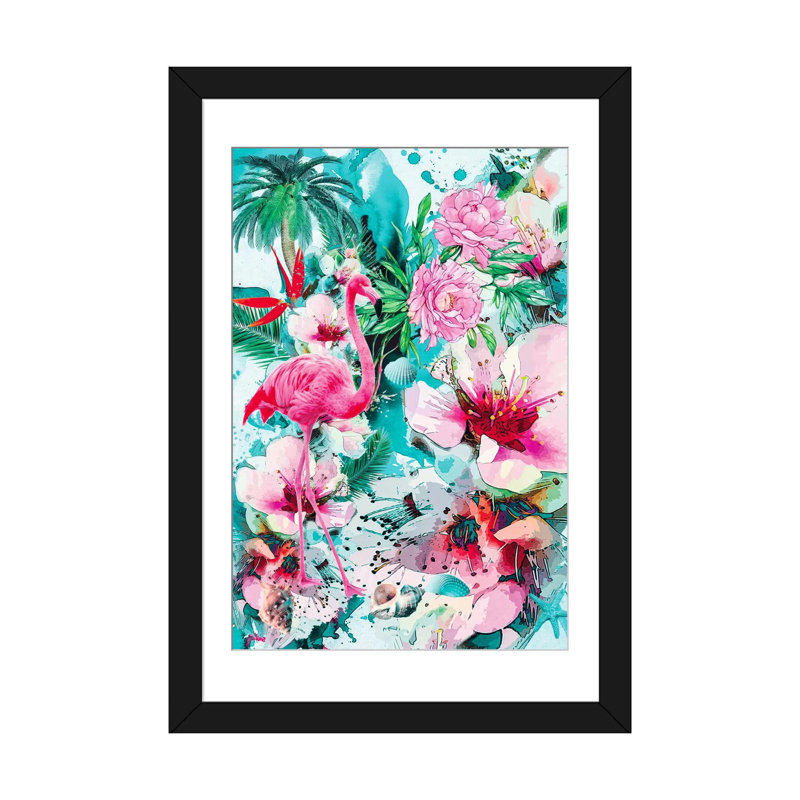 « tropical life », impression sur toile, H 32 po x l 24 po x P 1 po, Papier avec cadre noir, Blanc