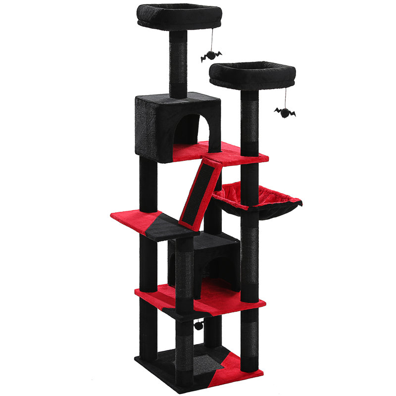 Grand arbre à chat et tour de 72 pouces pour chats d'intérieur - avec poteaux à griffes recouverts de sisal, perchoirs rembourrés, condos et panier