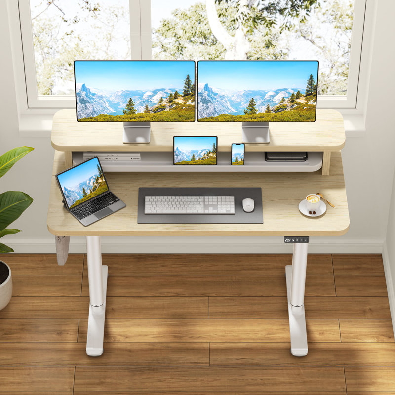 Bureau de jeu à hauteur ajustable Home Office, Brun clair / jaune, 52.9" H x 47.2" W x 23.6" D