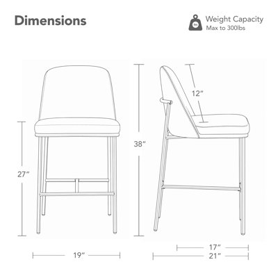 Modern Upholstered Counter Height Bar Stools With Curved Backrest 