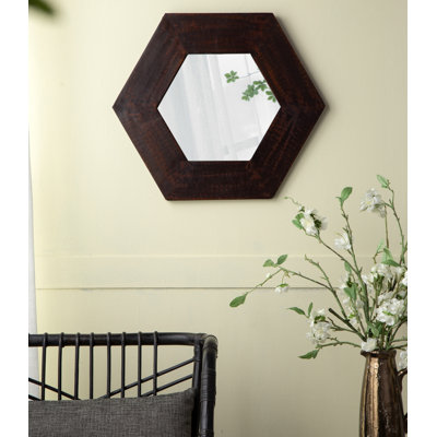 Miroir hexagonal 18,5 "x 18,5" avec cadre en bois massif, décoration murale