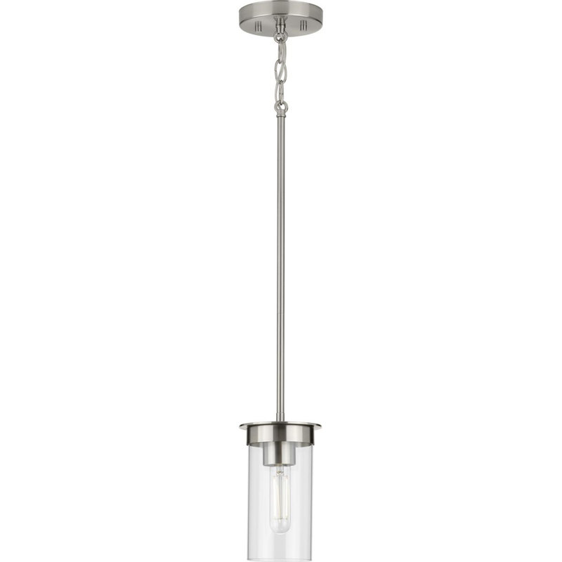 Luminaire suspendu cylindrique à 1 lumière Themis, Nickel brossé