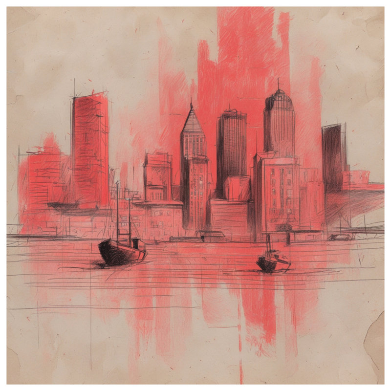 Red City Skyline Comforter, King