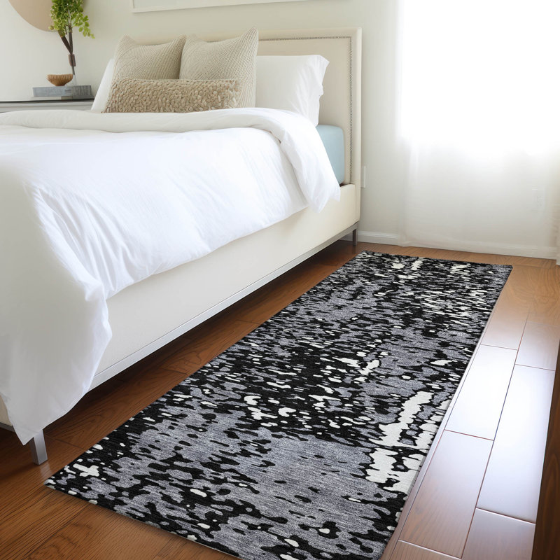 Premium Machine Washable Prisco Black Rug, Runner 2'3" x 7'6"