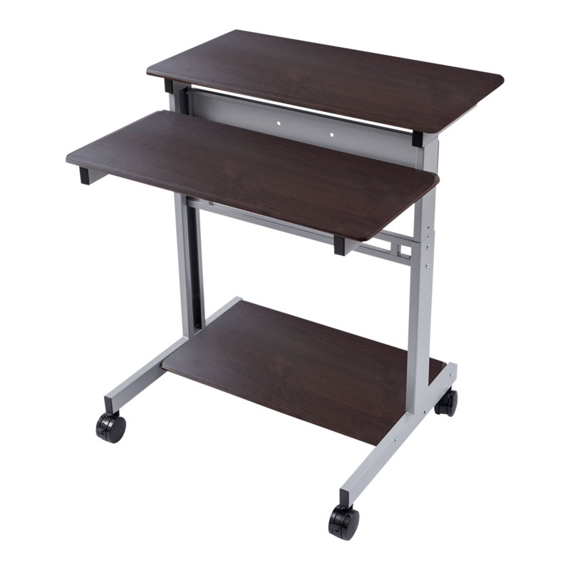 Adjustable Metal Base Standing Desk, Dark Walnut/Silver, 46.1" H x 31.5" W x 28.8" D