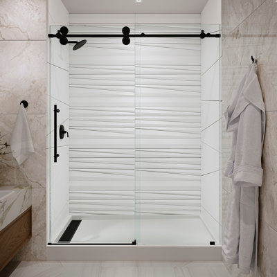  Cosmo 60 - 64 x 77" Frameless Sliding Shower Door 3/8" Clear Tempered Glass