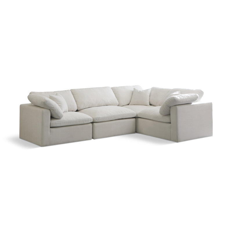 Izzybella Velvet L-Shaped Sectional Reversible, Cream Velvet