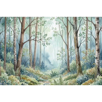 Shades Of Green Wallpaper Watercolor Trees Wall Mural