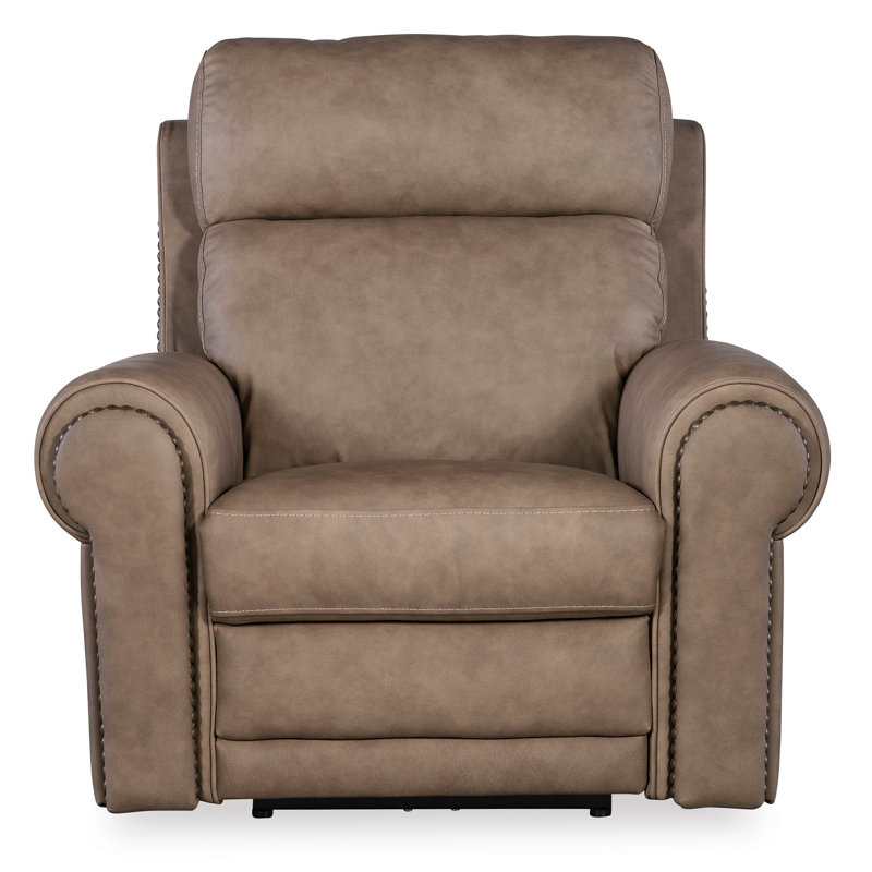 Diarmit Upholstered Power Recliner with Articulating Headrest and Lumbar Support, Taupe
