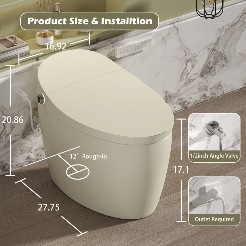 Toilette moderne bidet, porcelaine 12 po, maison intelligente compacte