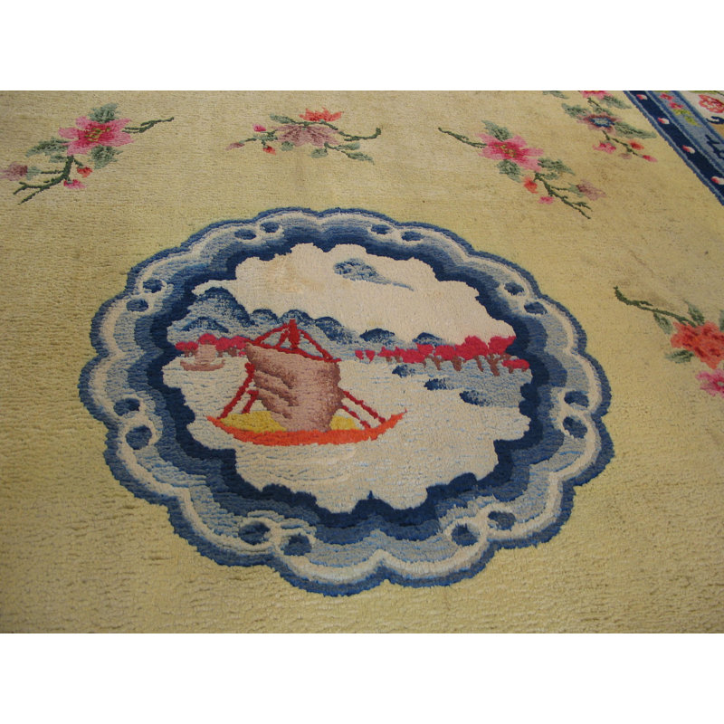 Antique Luxurious Silk Pile Room Size Chinese Art Deco Design Rug