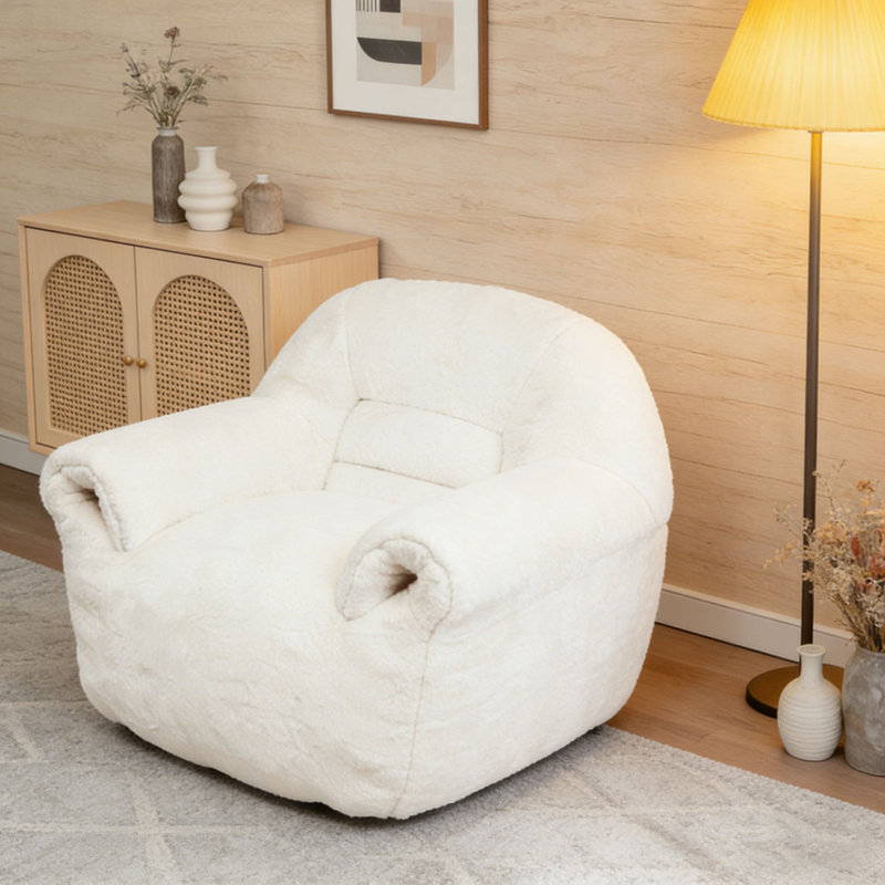 Fauteuil à billes en fausse fourrure, Blanc