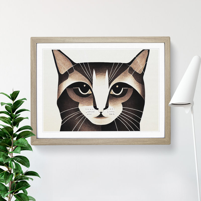 Cat Illustration Vol.2 Abstract - Framed Print, 46cm H x 64cm W x 2cm D, Oak