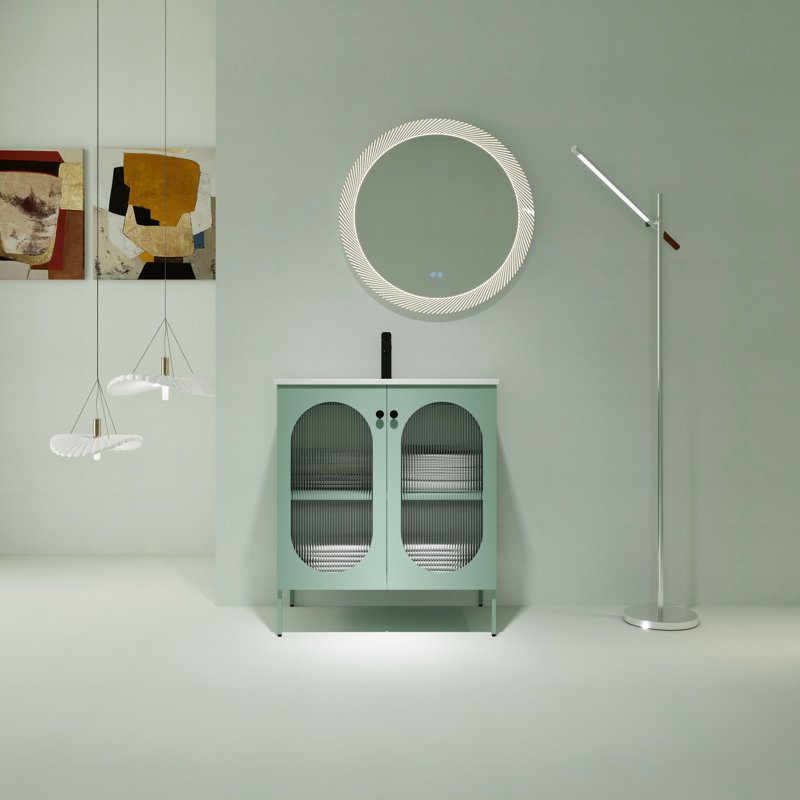 Meuble-lavabo avec lavabo en céramique Ebern Designs, Vert