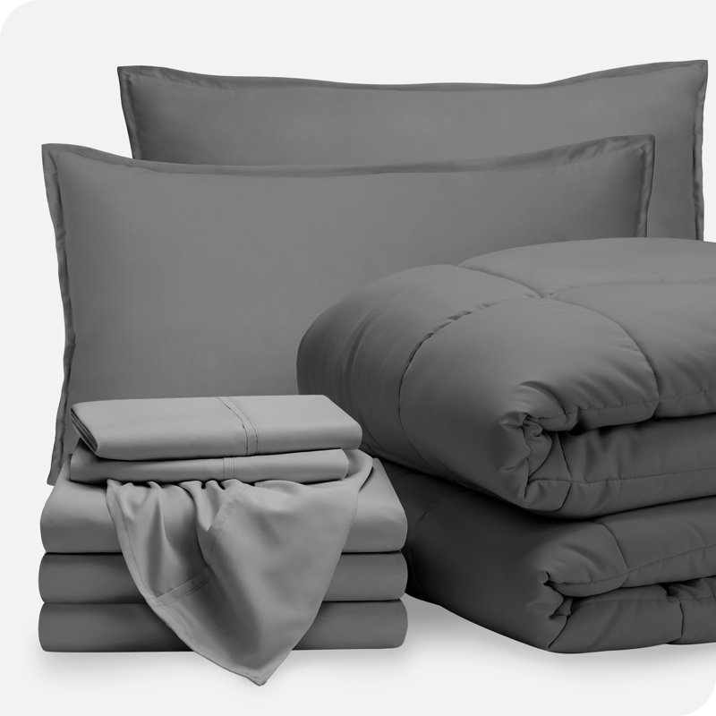 Lit dans un sac en microfibre 1800 de qualité supérieure 1800, Gris/gris pâle, Édredon très grand divisé et 7 pièces supplém