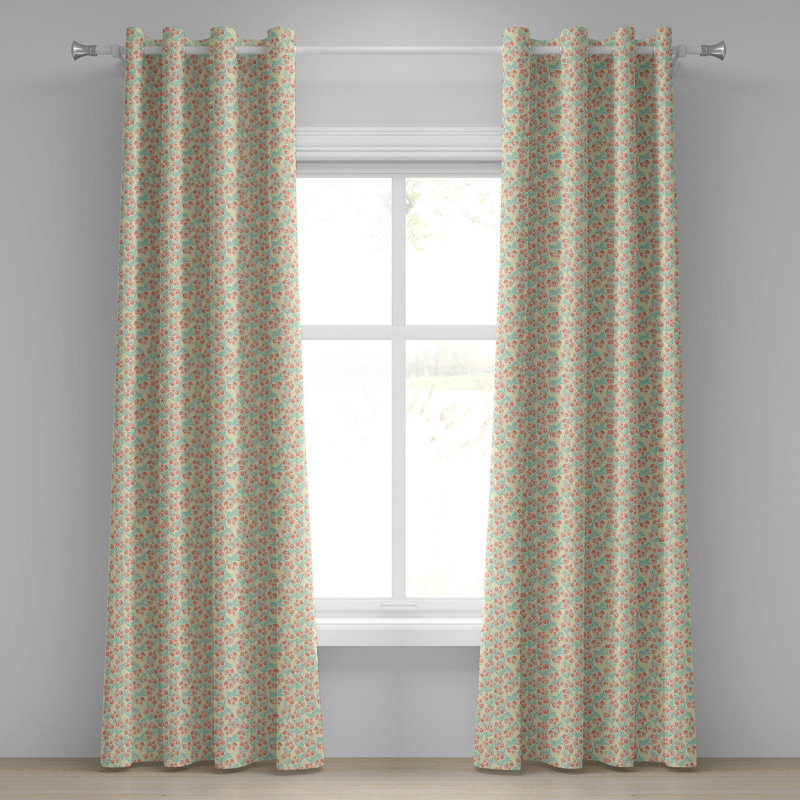 Rideau décoratif à œillets décoratif à 2 panneaux East Urban Home Spring, 50 po, corail ivoire et vert, L 50 po x L 120 po