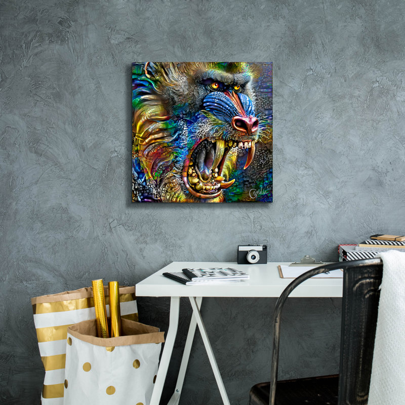 «Mandrill» par Pedro Gavidia, art mural sur toile, 18 po x 18 po