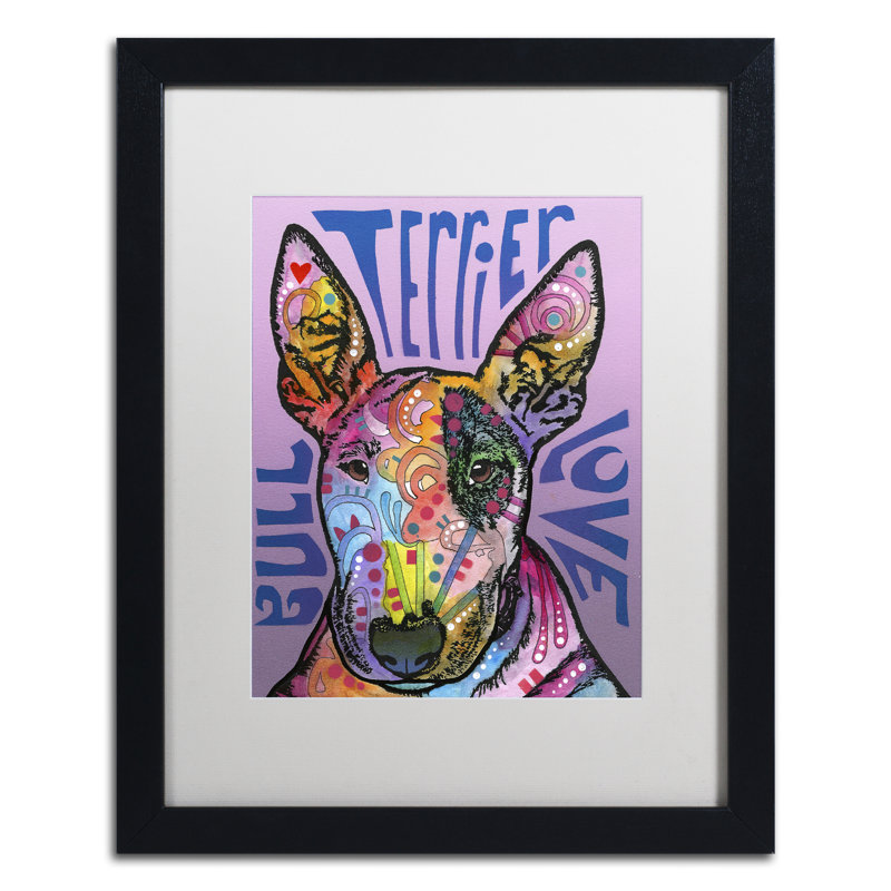 « bull terrier luv » par dean russo, impression encadrée, Blanc, H 20 po x l 16 po x P 0,5 po, Cadre brun